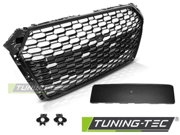 Sportgrill / Kühlergrill passend für Audi A4 B9 (8W) 15-19 Hochglanz schwarz in Wabendesign mit PDC
