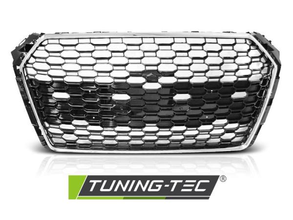 Sportgrill / Kühlergrill passend für Audi A4 B9 (8W) 15-19 chrom/Hochglanz schwarz in Wabendesign mit PDC