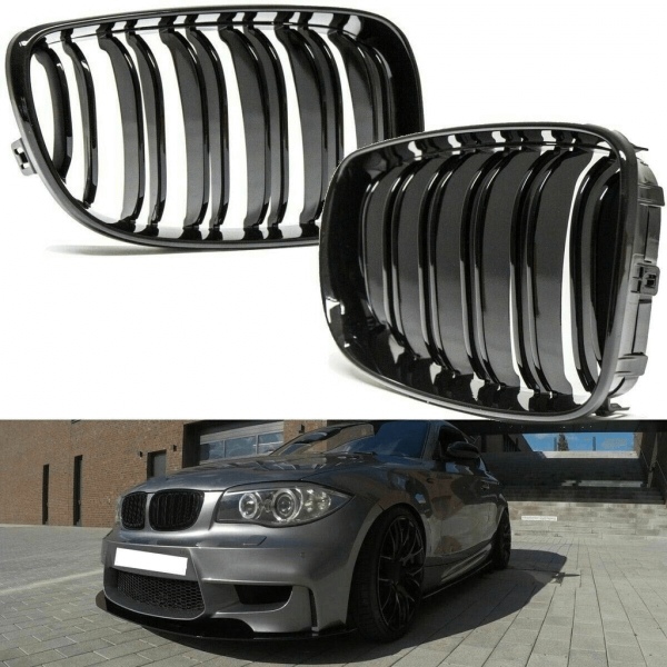 Kühlergrill Schwarz Glanz Doppelsteg SATZ passend für BMW 1er E81 E82 E87 E88