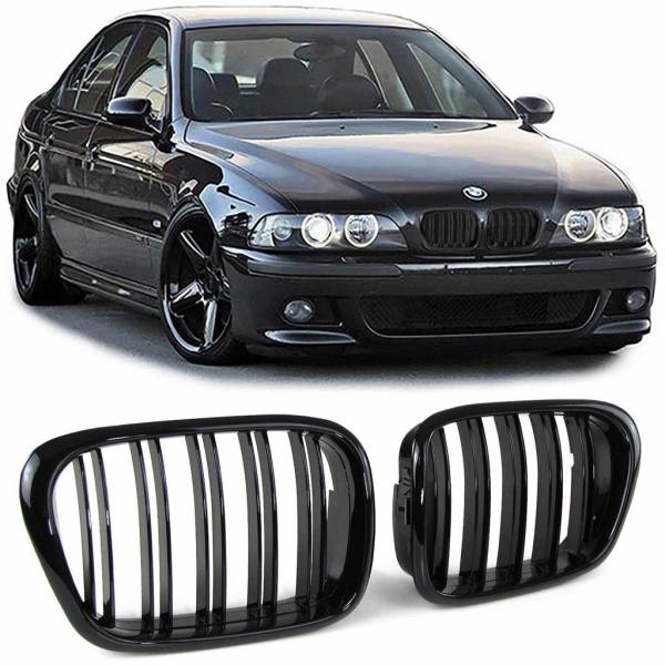 Grill Kühlergrill Doppelsteg passend für BMW 5er E39 passend Schwarz Hochglanz + M M5