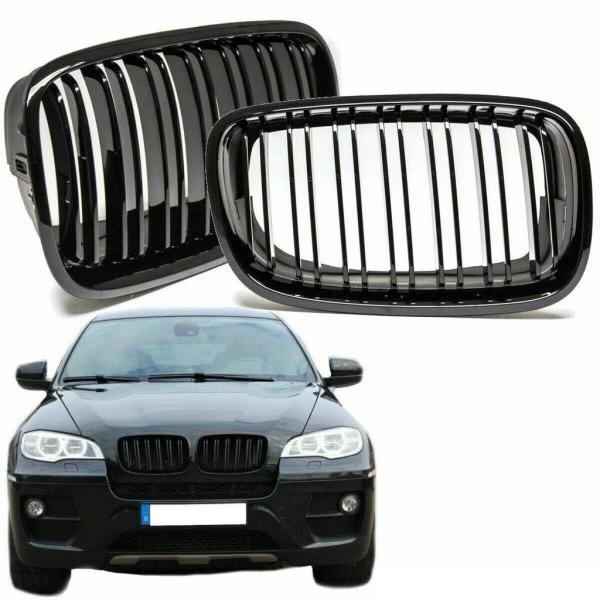Doppelsteg Kühlergrill Schwarz Glanz Set passt passend für BMW X5 E70 X6 E71 E72 06-13