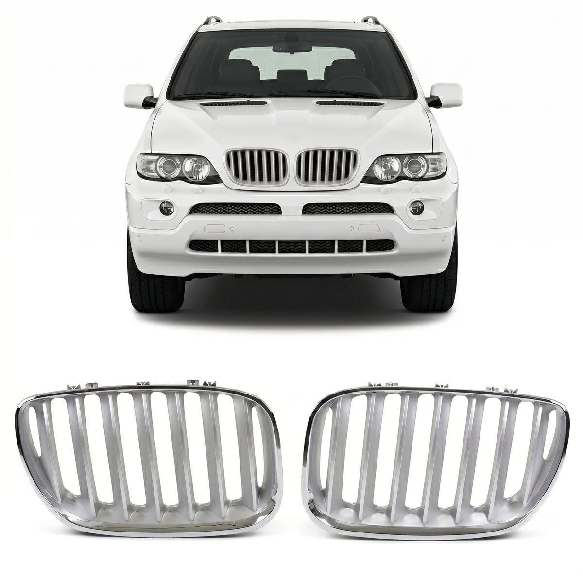 Sport Grille Single Line Chrome & Matt Silver passend für BMW X5 E53 2003-2007 – Bild 1