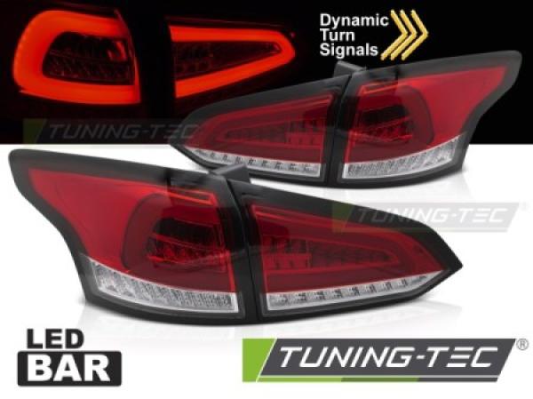 Voll LED Lightbar Rückleuchten passend für Ford Focus MK3 Turnier Bj. 11-18 Rot/Chrom
