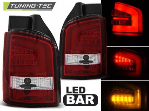 LED Lightbar Rückleuchten passend für VW T5 Bj. 03-09 Rot/Chrom (Heckklappe)