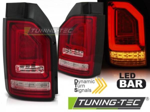 Voll LED Lightbar Rückleuchten passend für VW T6 Bj.15-19 Rot/Chrom (Heckklappe /Halogen)