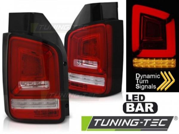 Voll LED Lightbar Rückleuchten passend für VW T5 Bj. 03-09 Rot/Chrom dynamischer Blinker