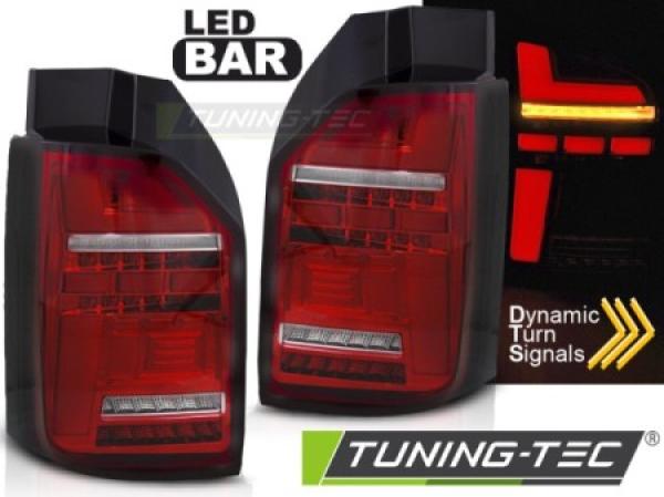 Voll LED Lightbar Rückleuchten passend für VW T6.1 19- Rot/Chrom (Heckklappe / Halogen)