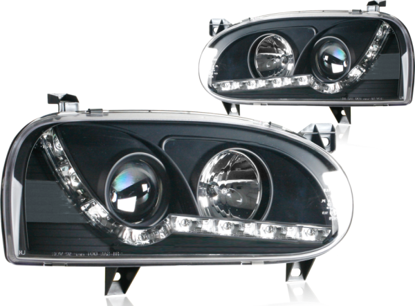LED Tagfahrlicht Optik Scheinwerfer passend für VW Golf 3 schwarz Limo Kombi