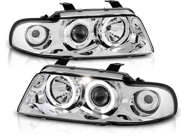 LED Angel Eyes Scheinwerfer passend für Audi A4 B5 94-98 chrom