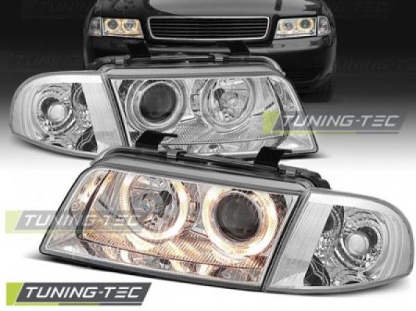 Scheinwerfer Angel Eyes passend für Audi A4 B5 Bj. 94-98 Chrom