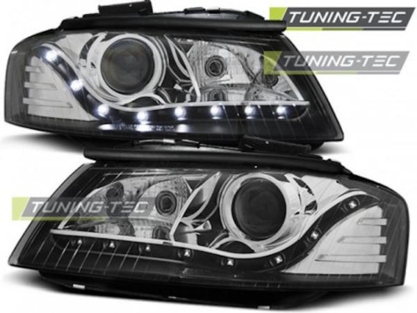 Scheinwerfer LED Tagfahrlicht Optik passend für Audi A3 8P 8PA Bj. 04-08 Schwarz