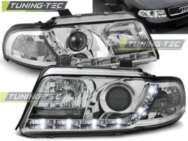 LED Tagfahrlicht Design Scheinwerfer passend für Audi A4 B5 Facelift 99-00 chrom
