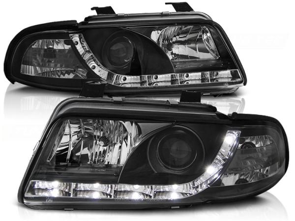 LED Tagfahrlicht Design Scheinwerfer passend für Audi A4 B5 99-00 schwarz