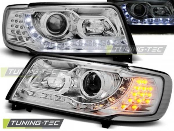 Scheinwerfer LED Tagfahrlicht Optik passend für Audi 100 C4 Bj. 91-94 Chrom