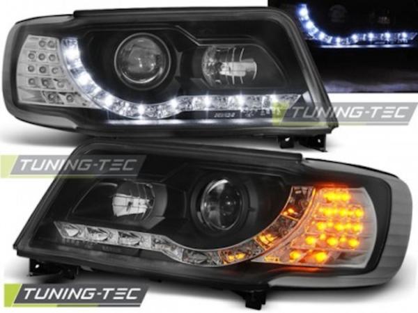 Scheinwerfer LED Tagfahrlicht Optik passend für Audi 100 C4 Bj. 91-94 Schwarz