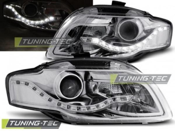 Scheinwerfer LED Tagfahrlicht Optik passend für Audi A4 B7 Bj. 04-08 Chrom