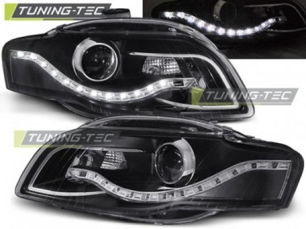 LED Tagfahrlicht Design Scheinwerfer passend für Audi A4 B7 05-08 schwarz