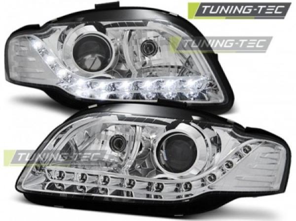 Scheinwerfer LED Tagfahrlicht Optik passend für Audi A4 B7 Bj. 04-08 Chrom