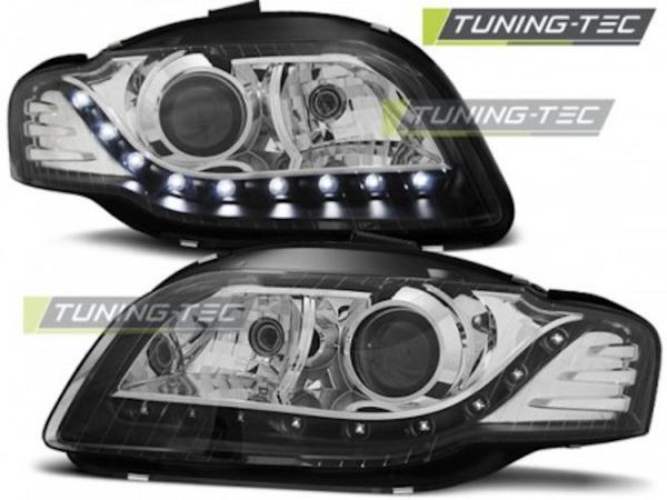 Scheinwerfer LED Tagfahrlicht Optik passend für Audi A4 B7 Bj. 04-08 Schwarz