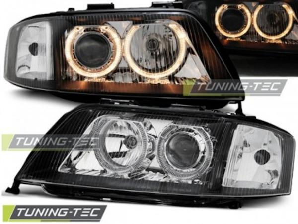 Scheinwerfer Angel Eyes passend für Audi A6 C5 4B Bj. 97-01 Schwarz