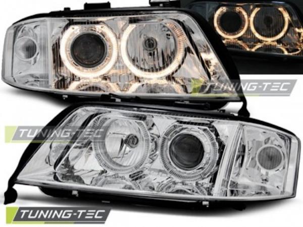 Scheinwerfer Angel Eyes passend für Audi A6 C5 4B Bj. 97-01 Chrom
