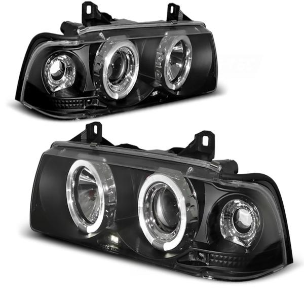 Scheinwerfer Angel Eyes passend für BMW 3er E36 Limo Touring Bj. 90-99 Schwarz