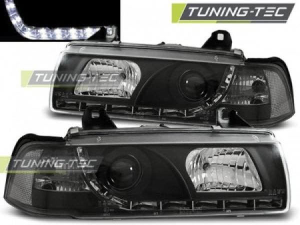 Scheinwerfer LED Tagfahrlicht Optik passend für BMW 3er E36 Limo Touring Bj. 90-99 Schwarz