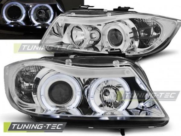 Scheinwerfer Angel Eyes passend für BMW 3er E90 E91 Bj. 05-08 Chrom