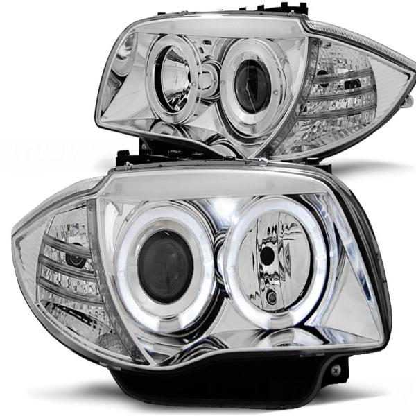 Scheinwerfer Angel Eyes passend für BMW 1er E81 E82 E87 E88 Bj. 04-11 Chrom