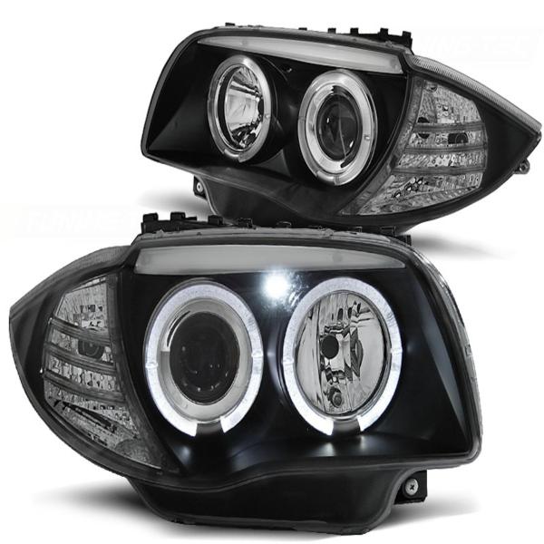 Scheinwerfer Angel Eyes passend für BMW 1er E81 E82 E87 E88 Bj. 04-11 Schwarz