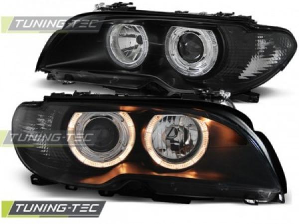 Design Angel Eyes Scheinwerfer passend für BMW 3er E46 Coupe / Cabrio 03-06 schwarz Set