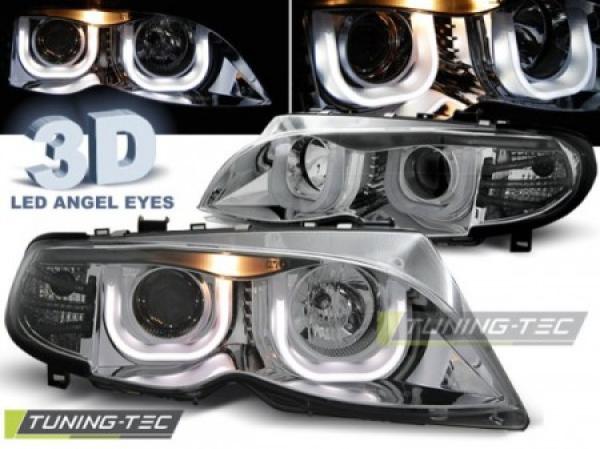 Scheinwerfer 3D Angel Eyes passend für BMW 3er E46 Limo Touring Bj. 01-05 Chrom