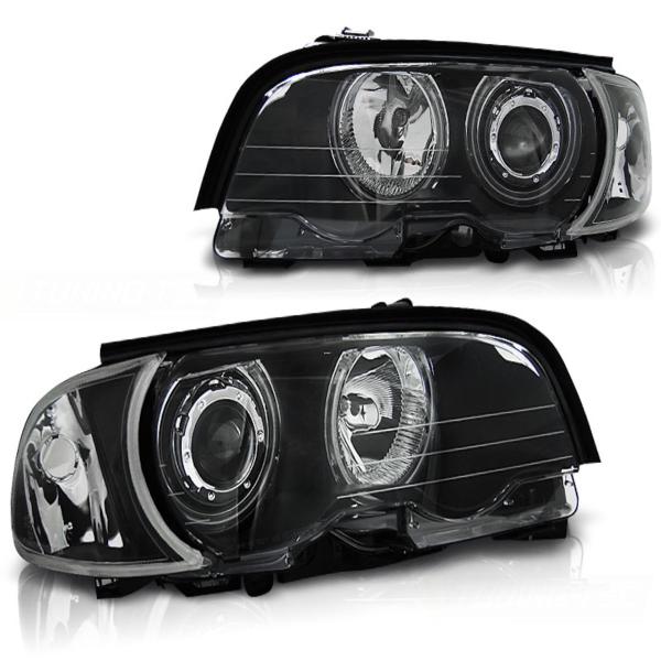 Scheinwerfer CCFL Angel Eyes passend für BMW 3er E46 Coupe Cabrio Bj. 99-03 Schwarz