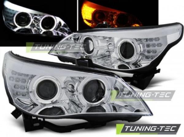 Scheinwerfer Angel Eyes passend für BMW 5er E60 E61 Bj. 03-07 Chrom mit LED Blinker