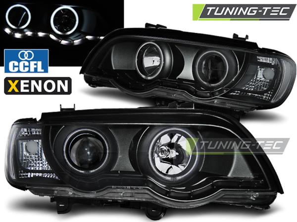 Xenon LED Angel Eyes Scheinwerfer passend für BMW X5 E53 99-03 schwarz