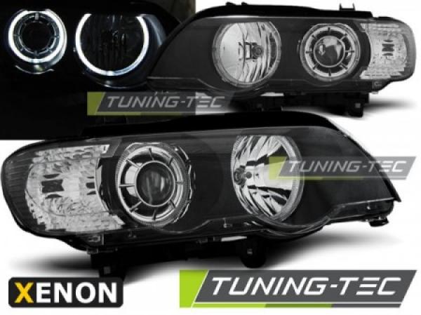 Xenon Scheinwerfer LED Angel Eyes passend für BMW X5 E53 Bj. 99-03 Schwarz