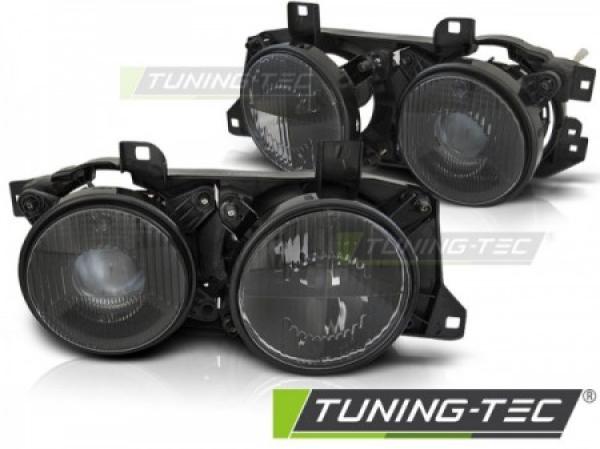 Scheinwerfer Klarglas passend für BMW 5er E34 7er E32 Bj. 86-95 Schwarz mit Fadenkreuz