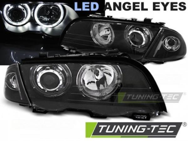 Scheinwerfer LED Angel Eyes passend für BMW 3er E46 Limo Touring Bj. 98-01 Schwarz