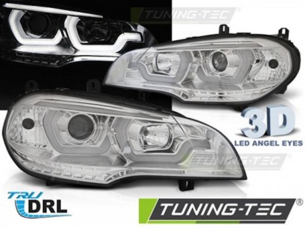 DRL Scheinwerfer 3D LED Angel Eyes passend für BMW X5 E70 Bj. 07-13 Chrom