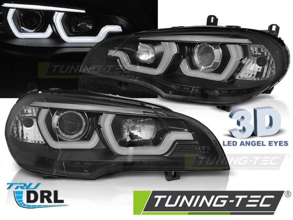 LED Tagfahrlicht Angel Eyes Scheinwerfer passend für BMW X5 E70 07-10/10-13 schwarz