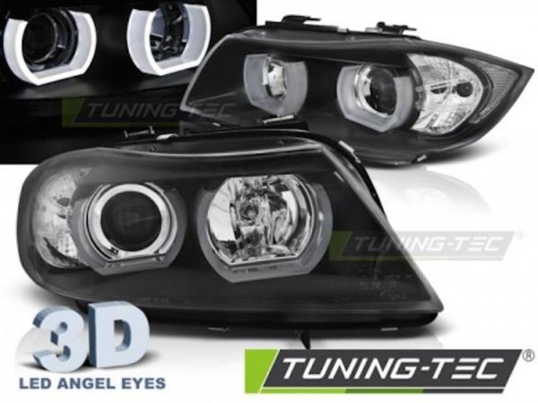 3D LED Angel Eyes Scheinwerfer passend für BMW 3er E90/E91 05-08 schwarz