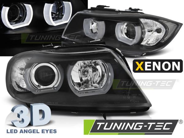 Xenon Scheinwerfer 3D Angel Eyes passend für BMW 3er E90 E91 Bj. 05-08 Schwarz