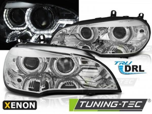 Xenon Scheinwerfer DRL LED Tagfahrlicht passend für BMW X5 E70 Bj. 07-10 Chrom