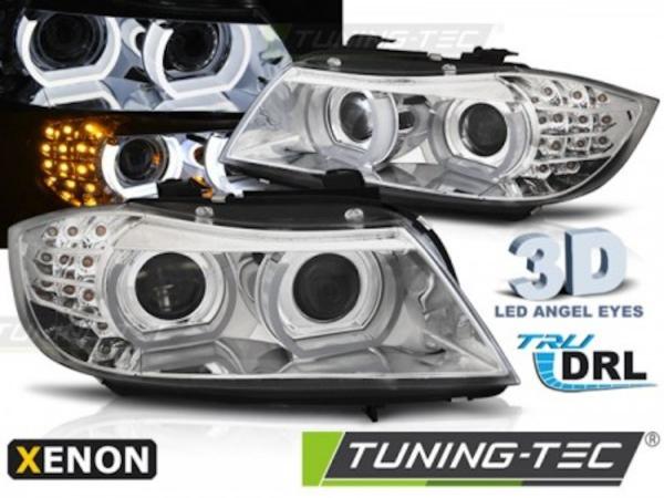 Xenon Scheinwerfer 3D Angel Eyes passend für BMW 3er E90 E91 LCI Bj. 09-12 Chrom