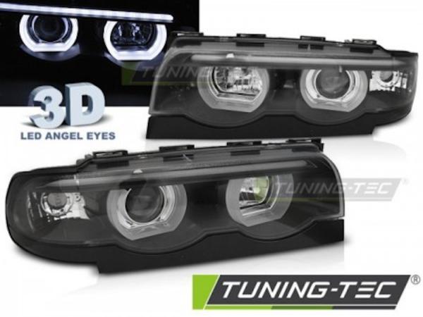 Scheinwerfer 3D Angel Eyes passend für BMW 7er E38 Bj. 94-01 Schwarz