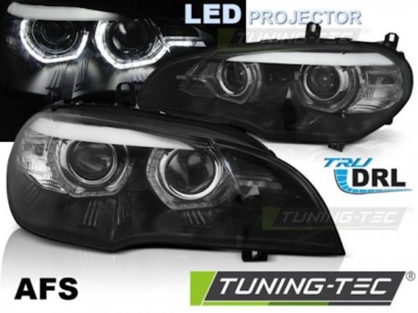 LED DRL Scheinwerfer 3D Angel Eyes passend für BMW X5 E70 Bj. 07-13 Schwarz AFS