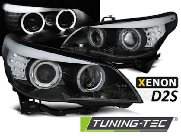Xenon Scheinwerfer Angel Eyes passend für BMW 5er E60 E61 Bj. 03-04 Schwarz LED Blinker