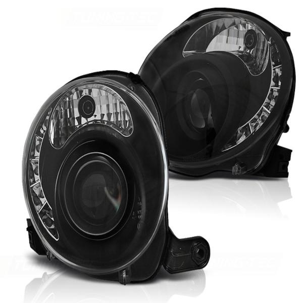 Scheinwerfer LED Tagfahrlicht Optik passend für Fiat 500 Bj. 07-15 Schwarz