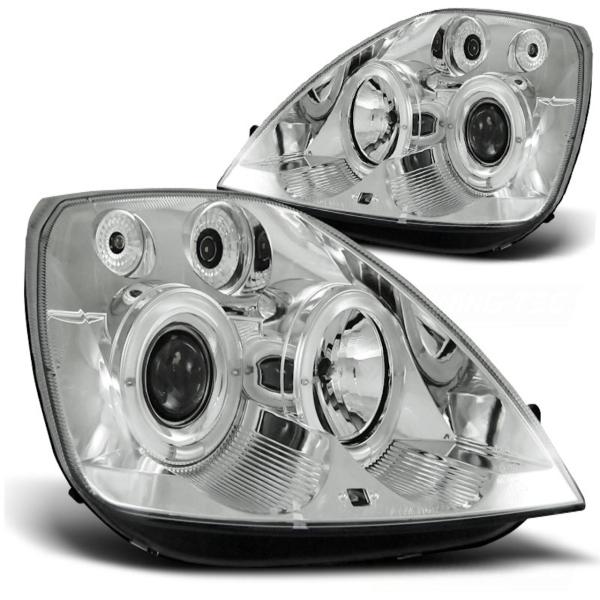LED Angel Eyes Scheinwerfer passend für Ford Fiesta MK6 02-05 Chrom