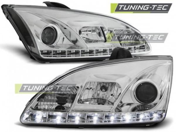 Scheinwerfer LED Tagfahrlicht Optik passend für Ford Focus 2 Bj. 04-08 Chrom